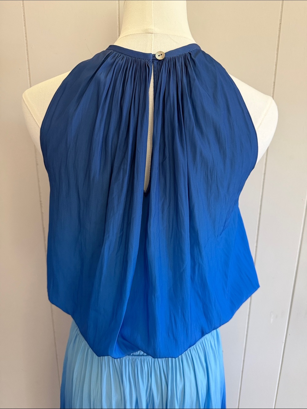 Ramy Brook New York Blue Ombre Pleated Midi Dress Halter Handkerchief Hem XS - Picture 7 of 16